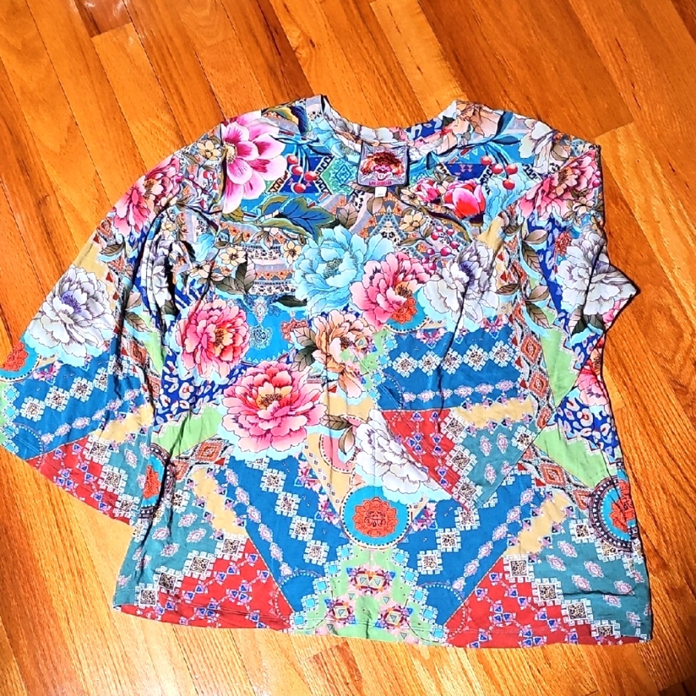 Johnny Was  L.A. Floral Multicolor Blouse Size L NWOT
